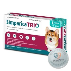 Simparica Trio 10 kg-20 kg 3 Blue Tabs, product pack